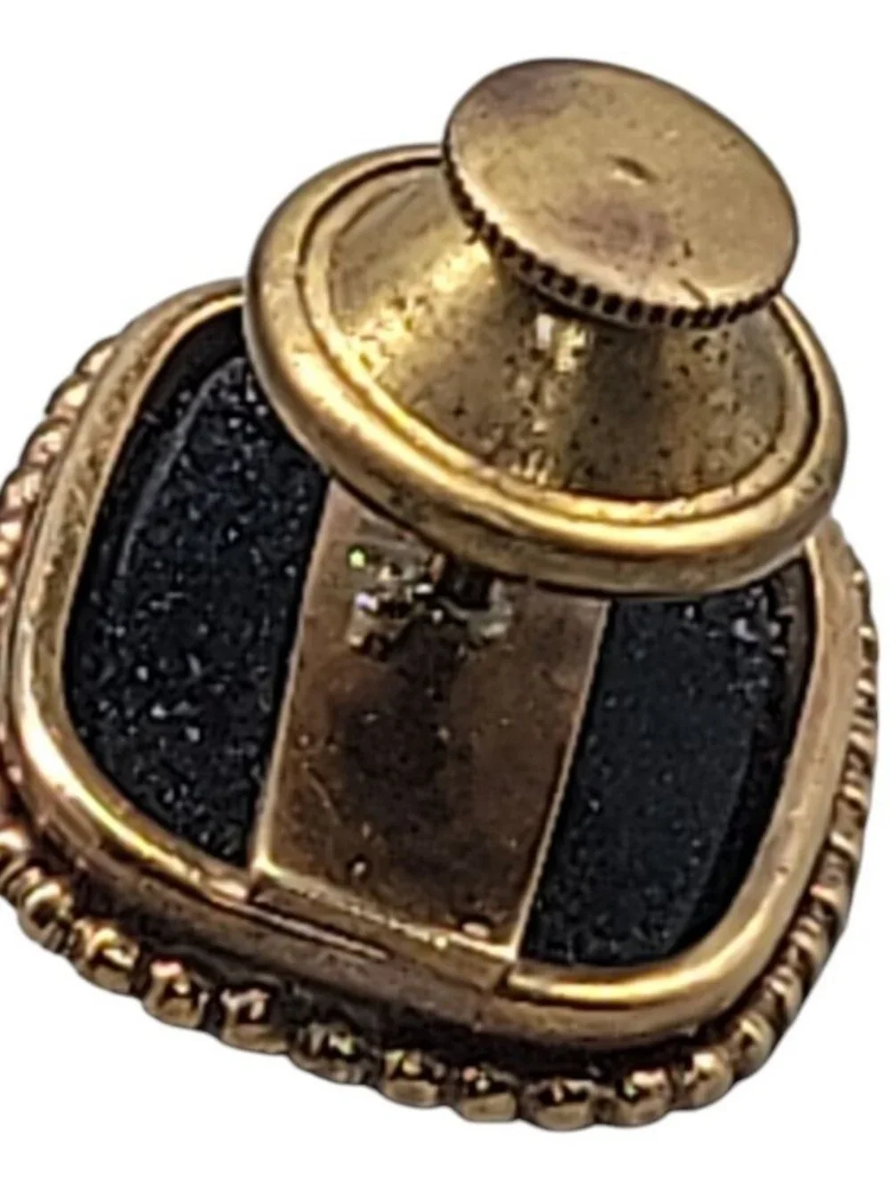 14k Black Onyx Inlay Mens Tie Tack Mine Cut Diamond Antique Early 1900s Art Deco